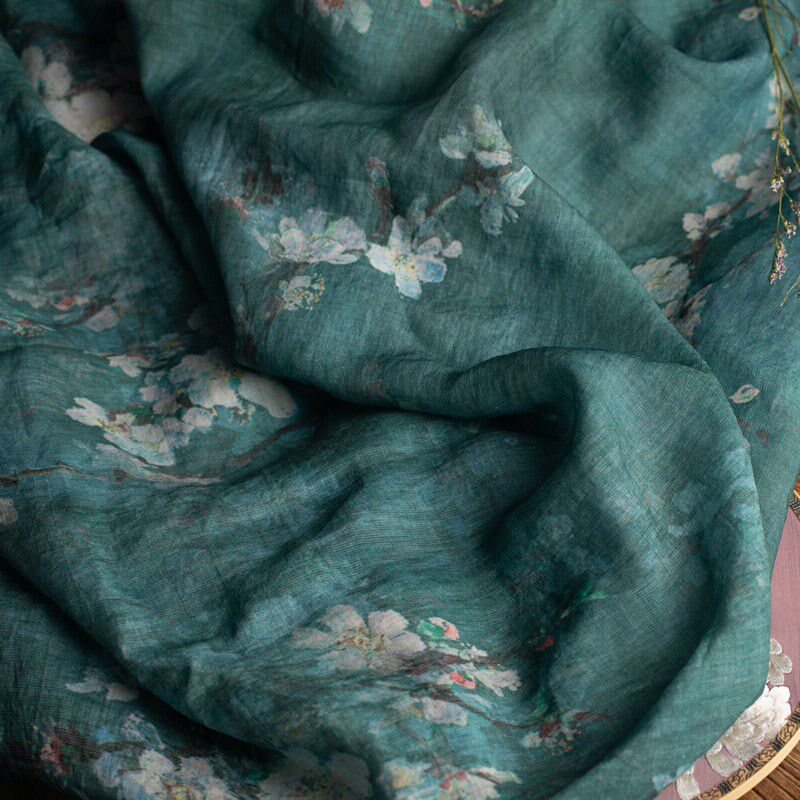 Hemp Fabric Cloth Head Retro Fields Garden Printed in Hemp Fabric Gowns Dress Fabric Summer Brand Order