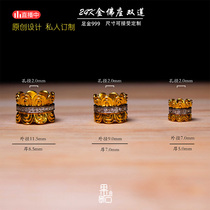 (Fruit stone) Buddhas double Lotus single ring snap ring 24K full gold handmade wrong platinum inlay