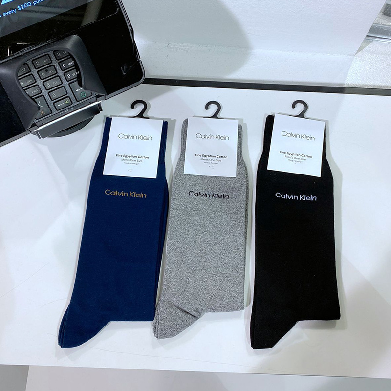 Ck Calvin Klein American Men's Elastic Egyptian Cotton Simple Letter Business Casual Mid-Length Socks