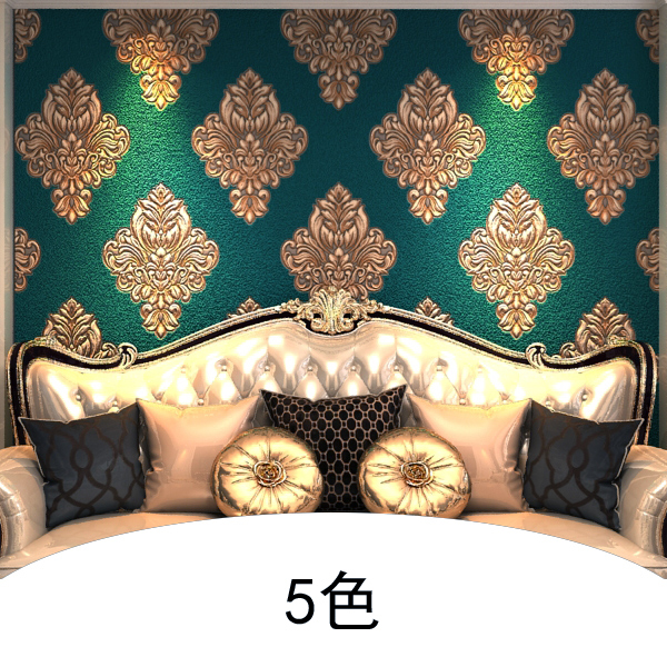 New products upscale European-style three-dimensional big flower extravaganza Imitation Wall Cloth Wallpaper Living-room Ink green Fashion TV Background Wallpaper