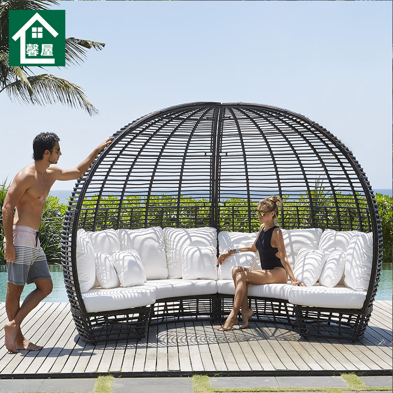 Outdoor Sofa Tea Table Combo Creative Designer Mediterranean Bird Cage Round Scenic Area Holiday Village Vines Chair Sofa-Taobao