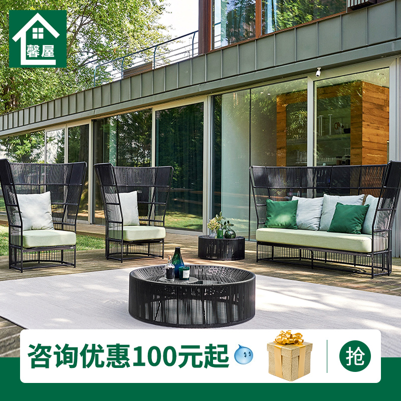 Rattan Sofa Creative Furniture Villa Courtyard Terrace Garden Hotel Leisure Single Double Combination Outdoor Sofa
