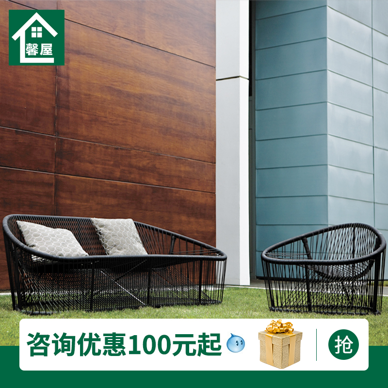 Fujiji Sofa Nordic Hotel Designer Black Choden Creative Three-Person Single-Stand Leisure Sofa