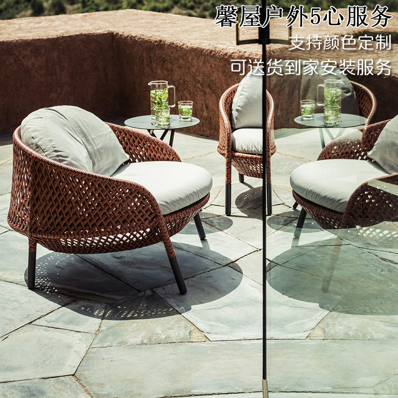 Outdoor leisure table and chairs courtyard leisure balcony open-air coffee table combination orange model room Nordic rattan chair sofa