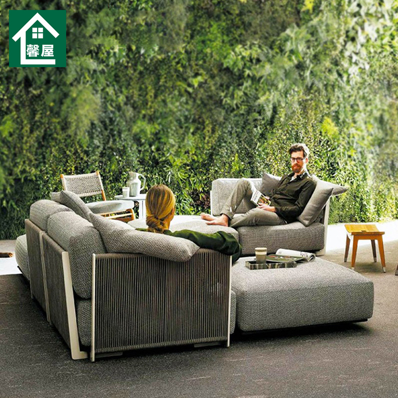 Outdoor rattan sofa combination simple modern lazy rope waterproof sunscreen open-air villa courtyard leisure sofa