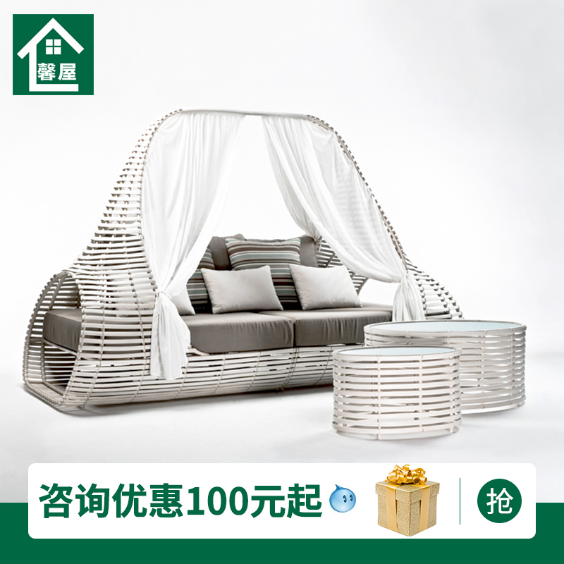 Outdoor rattan sofa creative designer hotel furniture homestay wide rattan three-person leisure sunshade rattan sofa
