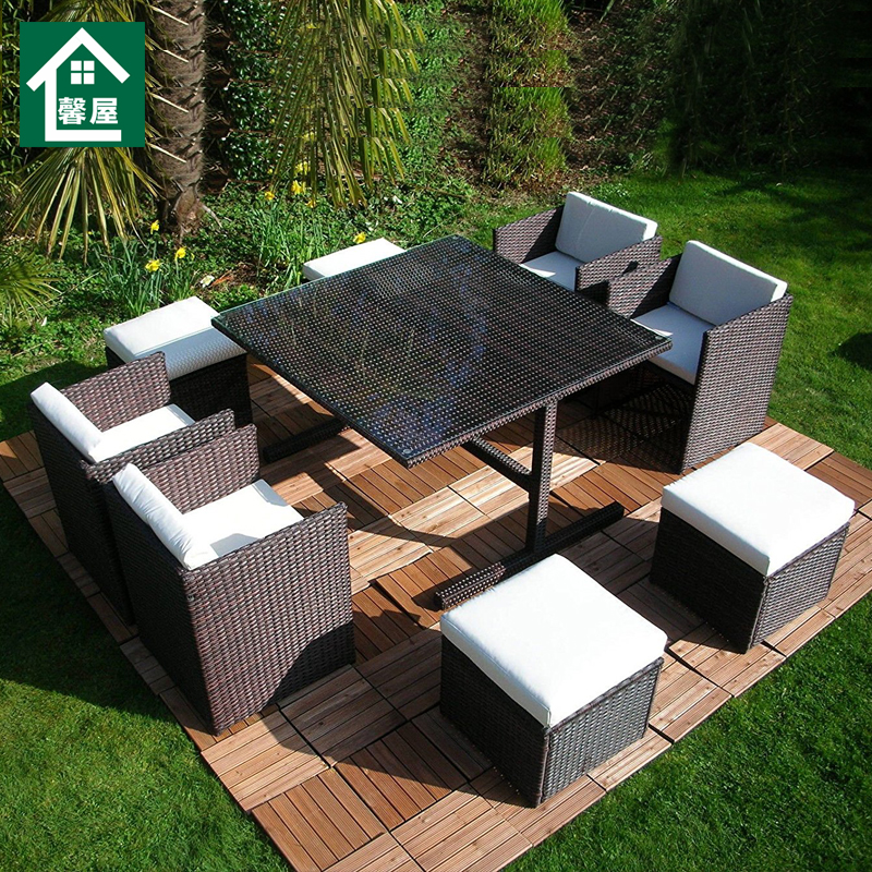 Outdoor rattan chair Courtyard garden yard dining table and chair leisure combination furniture tempered glass square table outdoor seat