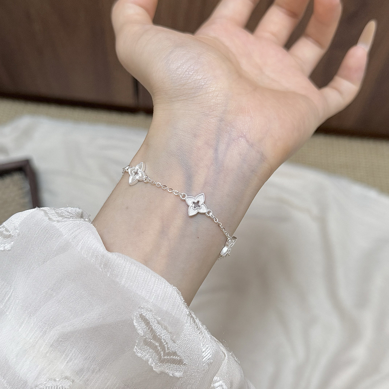 Nandu·Four-Pointed Star Pure Silver 999.9 Four-Leaf Clover Niche Atmosphere Silver Bracelet Gift for Girls