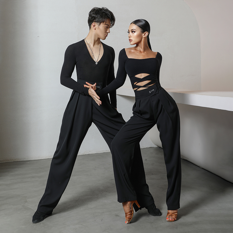 ZYM20818 (want to be with you) couple pants GB dance Latin dance practice high waist wide leg trousers long pants