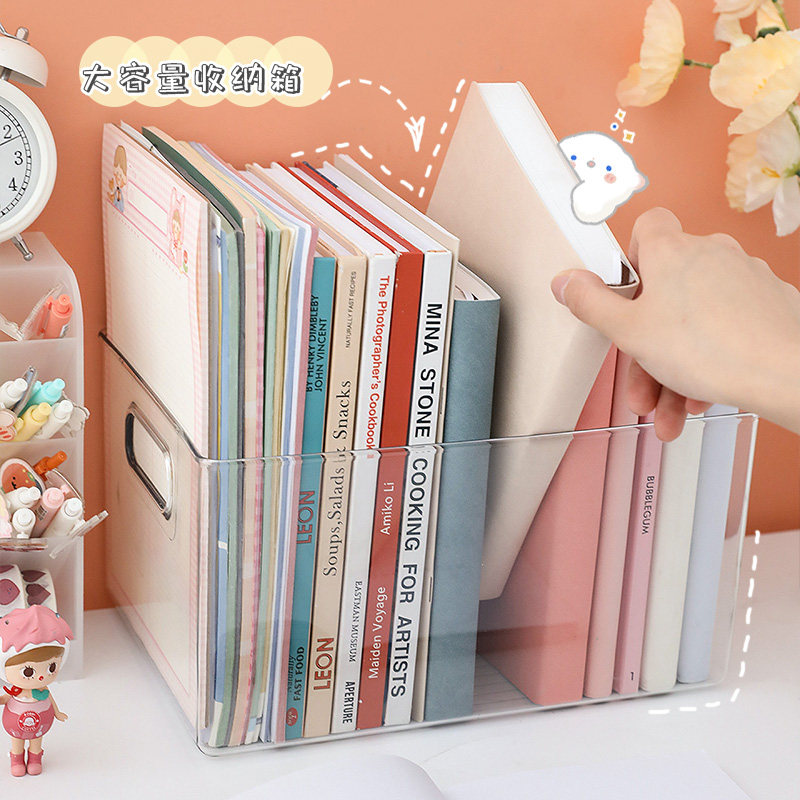 Large-capacity desktop bookbook container cartridge transparent storage box bookcase for student classroom dormitory