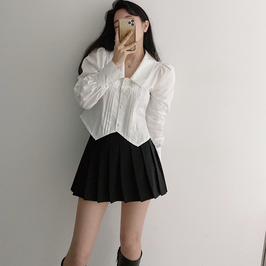 jk uniforms small sweet beauty college wind small elegant pearl buckle uniform shirt suit tightness rear waist 100 pleats student dress