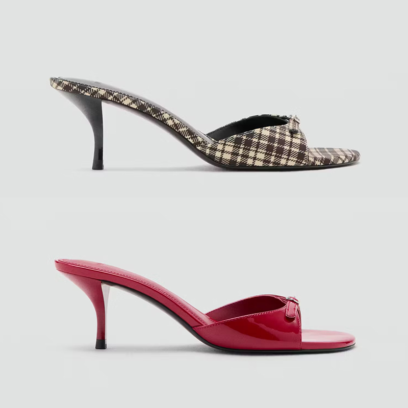 Mango Sandals for Women Open-Toe 2026 Summer New Women's Shoes Plaid Buckle High Heels Stiletto Slippers for Women to Wear Outside