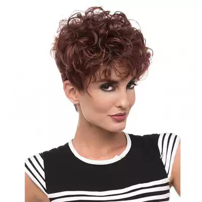 Personality ladies European and American short hair wine red gradient small melody shape wish Amazon wig set