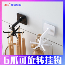 Rotatable Hook Six Claws Stick Hook Free of perforated Seamless Wall-mounted Multifunctional Kitchen containing Mighty Wall Hook