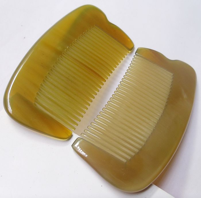 Wedding gift small pair comb old horn white buffalo horn natural better than yak horn comb massage comb