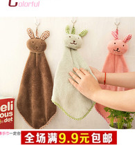 Cute Rabbit small square towels Kitchen Bathroom Hanging hand towels Coral Fleece wipe towels towel A11