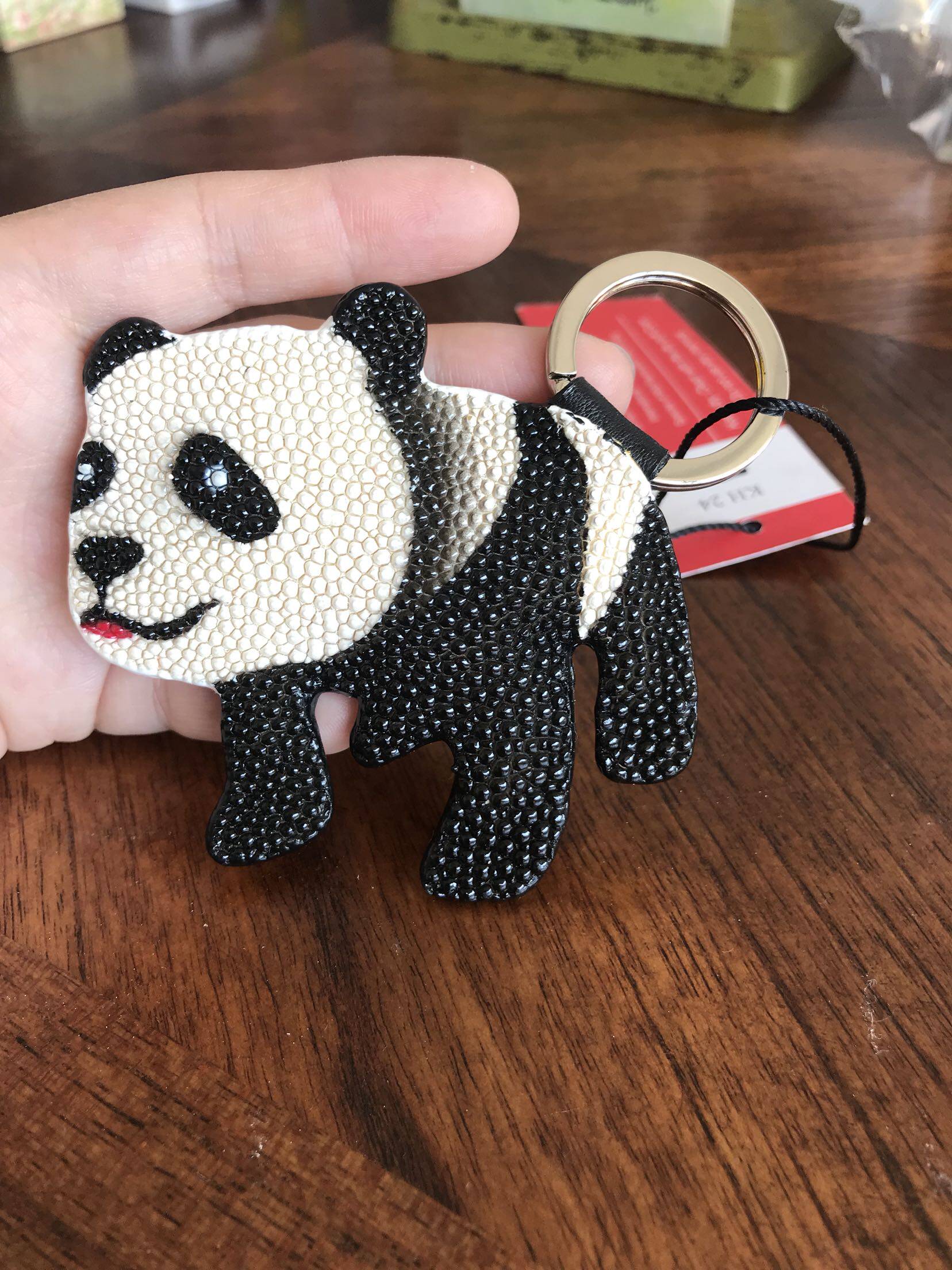 Thai Produce Genuine Leather Handmade Pearl Fish Leather Cute Giant Panda Key Button Delicate Gift