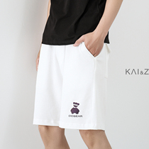 Summer thin five-point pants mens loose trend straight tube bear print shorts casual cotton knitted boys pants