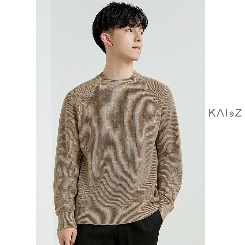 Men's wool outline knitted sweater 2020 autumn and winter new loose tide sweater almond
