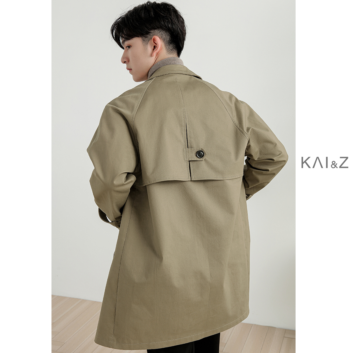 Windbreaker men's long version 2021 spring and autumn new Korean version of the trend casual Balmacen lapel spring coat jacket