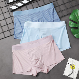 Ice Silk Men's Underwear Striped Boxer Briefs for Boys Summer Breathable Mesh Seamless Comfortable Four-Corner Youth New Style