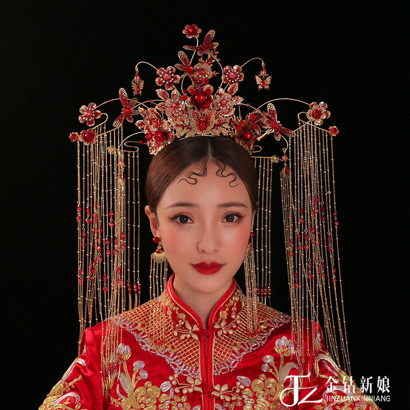 Bridal headdress 2021 new atmospheric Chinese style show he dress phoenix crown luxury Han wedding ornaments ancient costume wedding ceremony hair ornaments