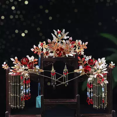 Xiuhe headdress 2021 new ETE te red tassels simple Chinese atmosphere phoenix crown Xiuhe clothing accessories women