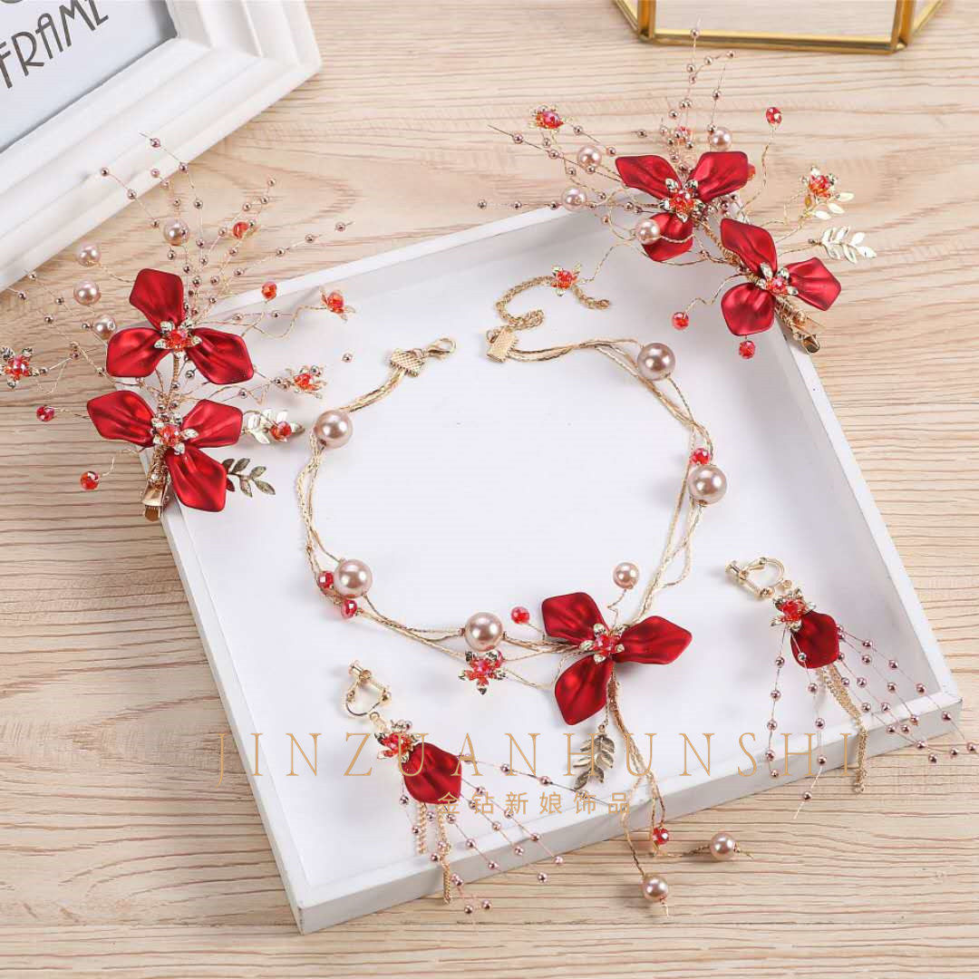 Golden Diamond Bride 2020 New Wedding Dress Dinner Red Tiara Super Fairy Hair Accessories Set Toast Costume Forest Accessories