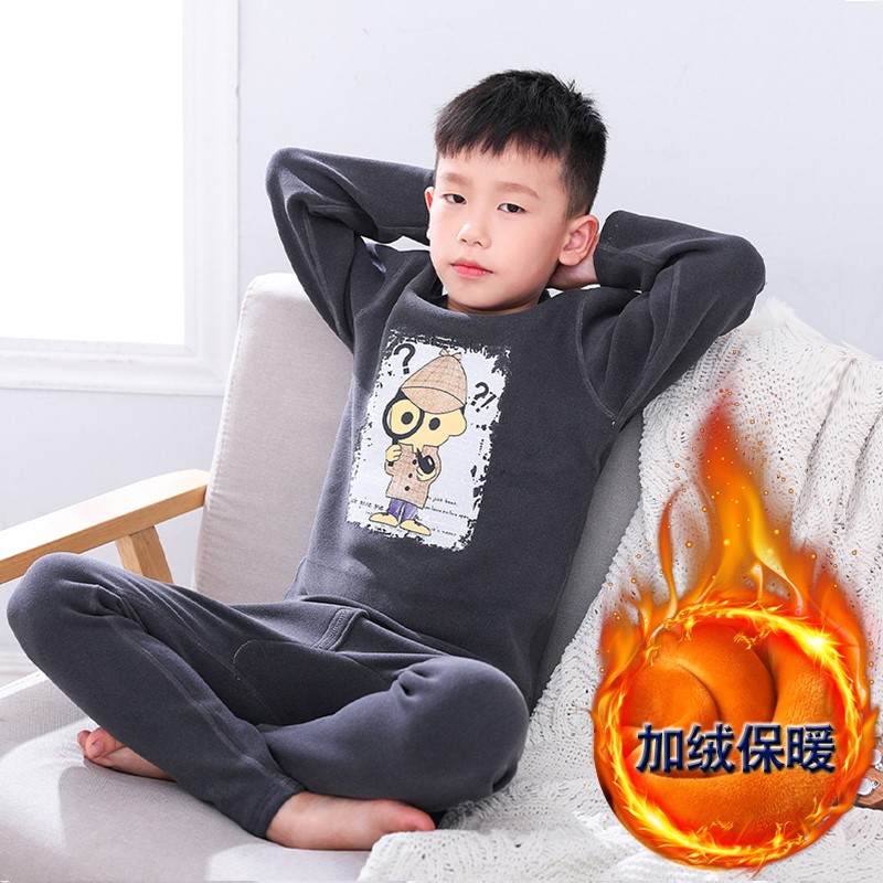 Ocnltiy Children's Warm Underwear Boy Winter Devellough thicken pajamas for Big Child Punching Autumn Clothes