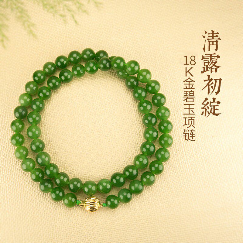White Jade Family Jasper Necklace Women's Natural Russian Material and Tian Yu Necklace Spinach Emerald Necklace Sent to Girlfriend