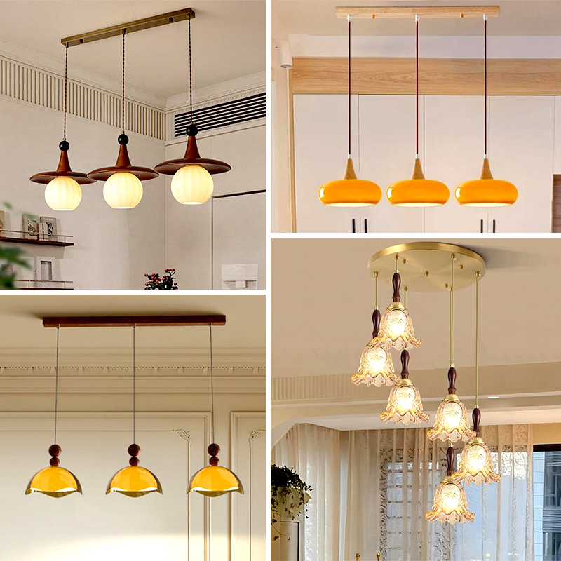 French-Style Vintage Restaurant Pendant Light, American Mid-Century Style Three-Head Dining Table Lamp, Creative Dining Room Corridor Bar Counter Trendy Long Strip Light