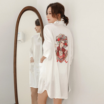 Boyfriend wind pajamas women summer thin ice silk night dress sweet cute white shirt long sexy large size loose