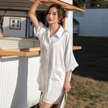 Pajamas women thin summer ice silk sexy night dress silk white shirt boyfriend large size home clothes sweet princess