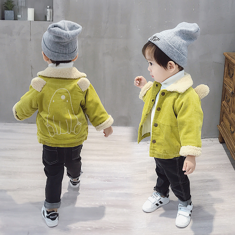 Boys' fleece jacket autumn and winter 2022 new 1-year-old baby Western style winter clothing children's thickened children's lamb velvet