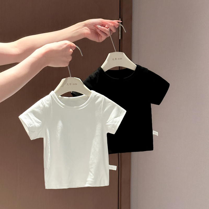 【Must-Have】Children's Summer Basic Black and White T-Shirt for Boys and Girls, Breathable Pure Cotton Casual Short-Sleeve Top 1