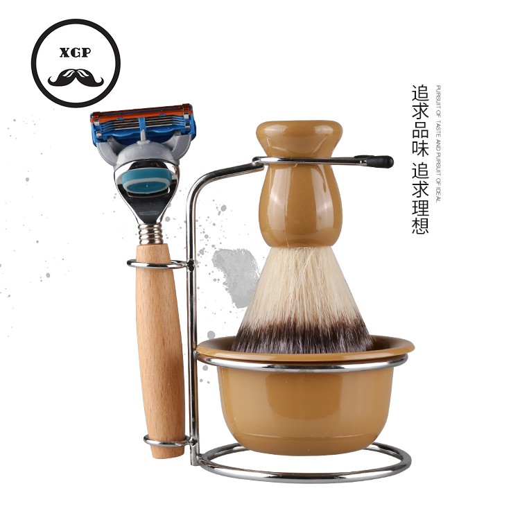High-grade beech wood manual vintage razor solid wood razor set with beard brush manual retro razor scraper