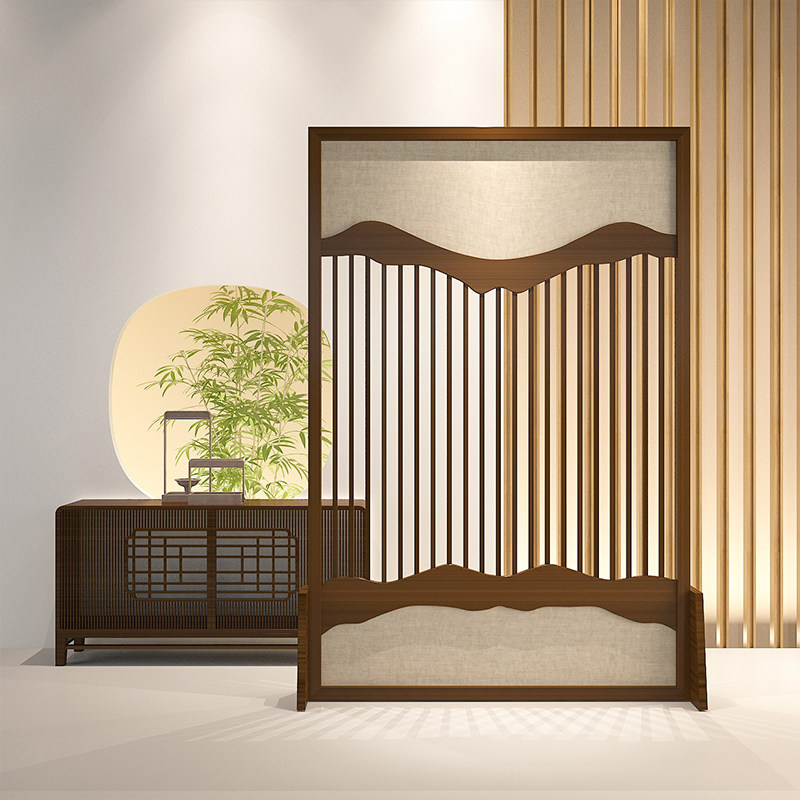 New Chinese Screen Partition Living Room Dining Room Dining Room Tea Room Office Shelter Solid Wood Modern Genguan Mobile Hollowed-out Seat Screen
