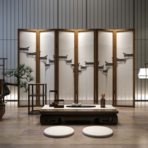 Modern new Chinese solid wood screen simple living room entrance hotel Study Office semi-transparent movable folding screen customization
