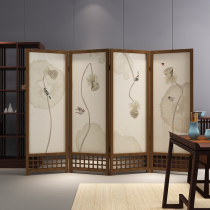 New Chinese screen partition living room hotel study office Japanese solid wood decoration hollow porch Lotus screen