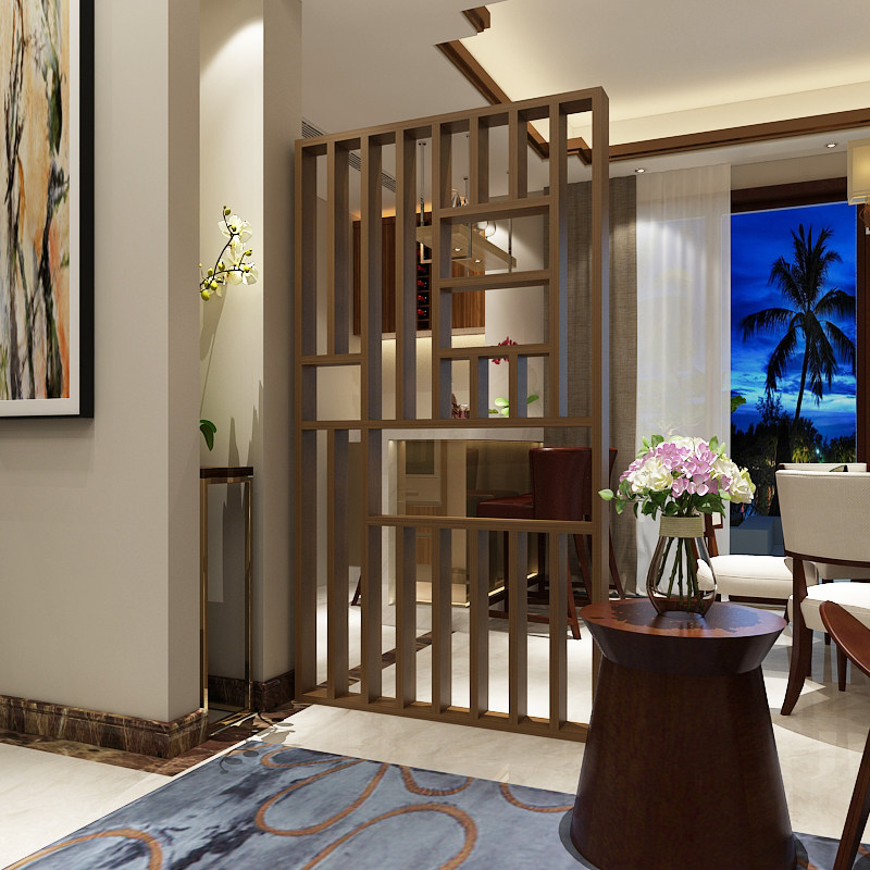 Chinese-style screen partition living room tea house hotel modern solid wood simple hollow entry foyer porch storage seat screen