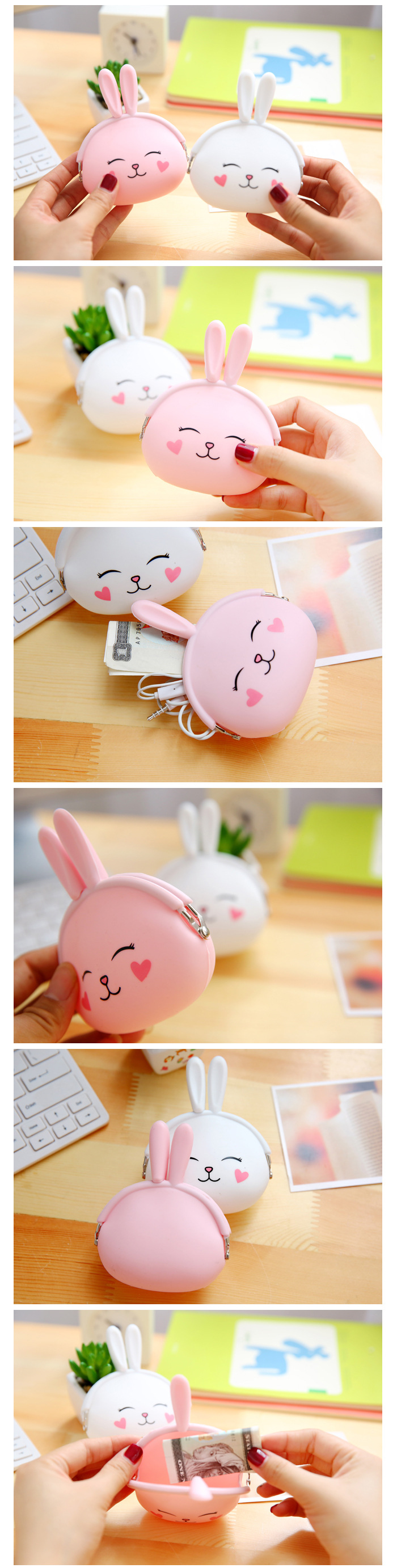 Sáng tạo mới bunny silicone coin purse dễ thương túi đồng xu tai nghe túi chìa khóa phim hoạt hình nảy mầm nữ purse ví móc khóa lv