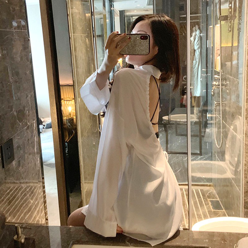 Shirt Spring and Autumn New Style 2024 Popular Backless Shirt Women's Design Niche Hollow Back Long Sleeve Outerwear Trendy