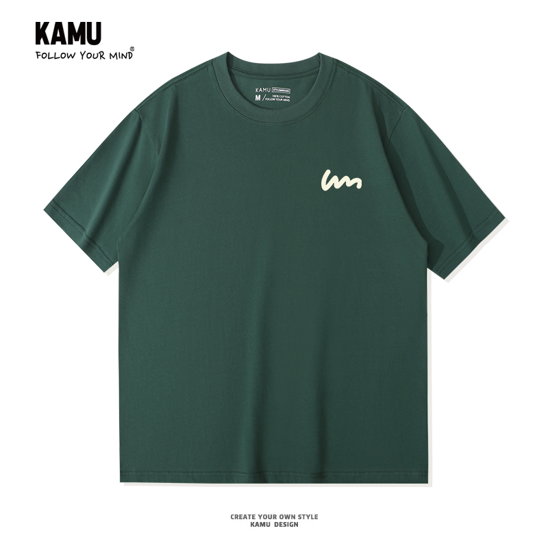 Kamu Summer Hong Kong Style ins Trendy Brand Short-Sleeve T-Shirt for Men, Pure Cotton, Loose Fit, Round Neck Top, Trendy, Versatile, Simple T-Shirt