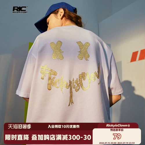 RickyiSclownjoke Ric Clown Gold Bangage Smiley Face Smiley Comple -Sleeed T -Fort Men's National Brand Par