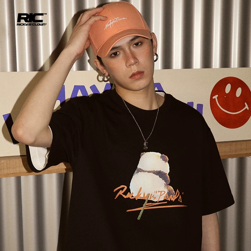 RickyiSclownric Clown Heavy Panda Panda Short -sleeed T -Fork Male Loak Casual Par