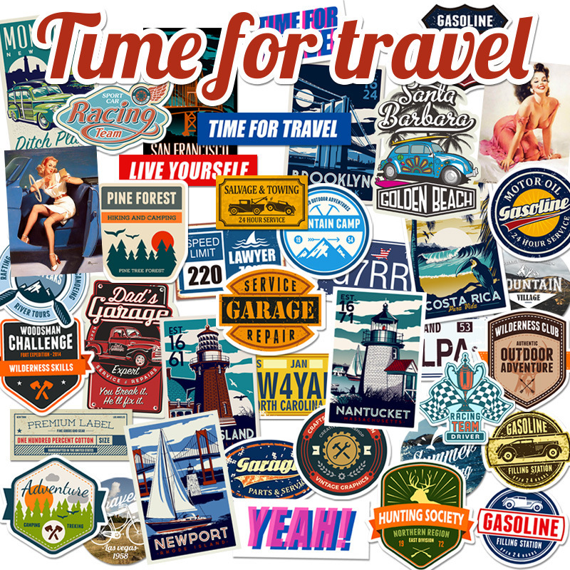 European and American City Retro Trendy Brand Stickers Skateboard Laptop Stickers Waterproof Luggage Trolley Case Stickers Decals