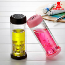 Fujiuang Caiyi 200-320ml male and female couples double glass tea cup leak-proof heat insulation hand Cup customization