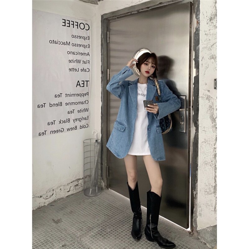 Retro padded shoulder suit collar jacket with long version loose long sleeves Cowboy suit jacket