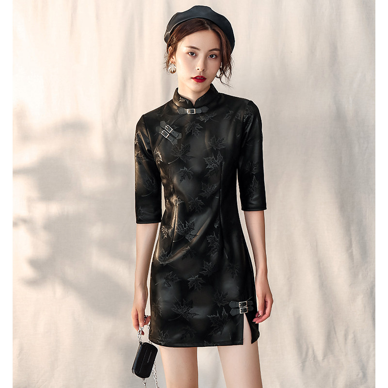 Black qipao 2022 New youthful Temperament High-end Teenage Girl Little Sub Improved National Tide Blast Street Short