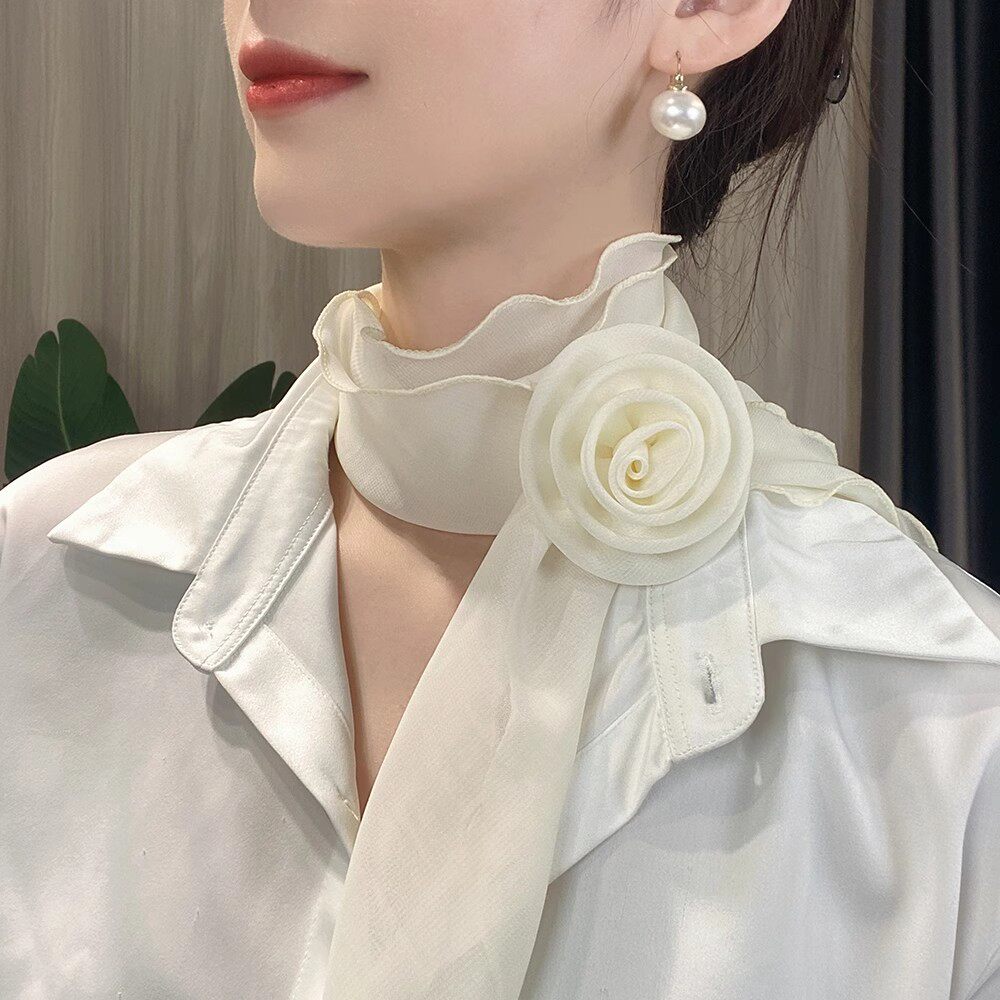2026 Summer New Style Solid Color Rose Flower Silk Scarf for Women, Versatile, Elegant, Thin, Neck Warmer, Fashionable Scarf